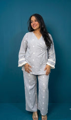 Powder Blue Handloom Cotton Angrakha Co-ord Set with Lace Detailing