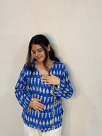 Blue ikkat top with mirror lace detailing
