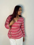Bright pink ikkat top with mirror lace detailing