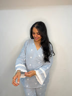 Powder Blue Handloom Cotton Angrakha Co-ord Set with Lace Detailing