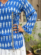 Blue ikkat top with mirror lace detailing