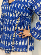 Blue ikkat top with mirror lace detailing