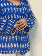 Blue ikkat top with mirror lace detailing