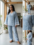 Powder Blue Handloom Cotton Angrakha Co-ord Set with Lace Detailing