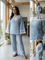 Powder Blue Handloom Cotton Angrakha Co-ord Set with Lace Detailing