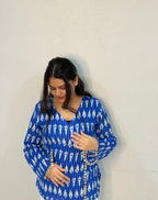 Blue ikkat top with mirror lace detailing