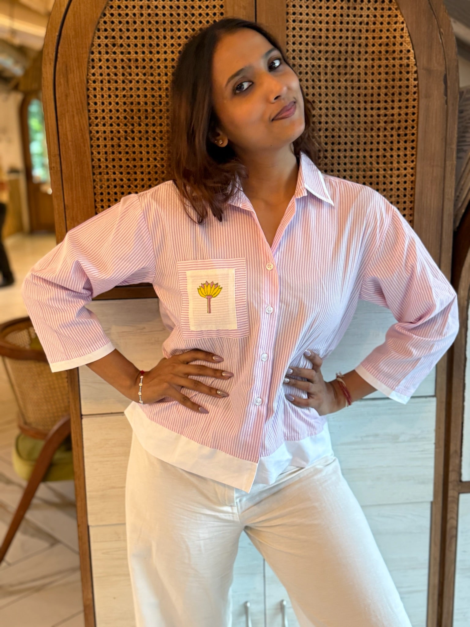 Pink Floral Crop Shirt for Women | Casual Everyday Wear - LoveForTextile