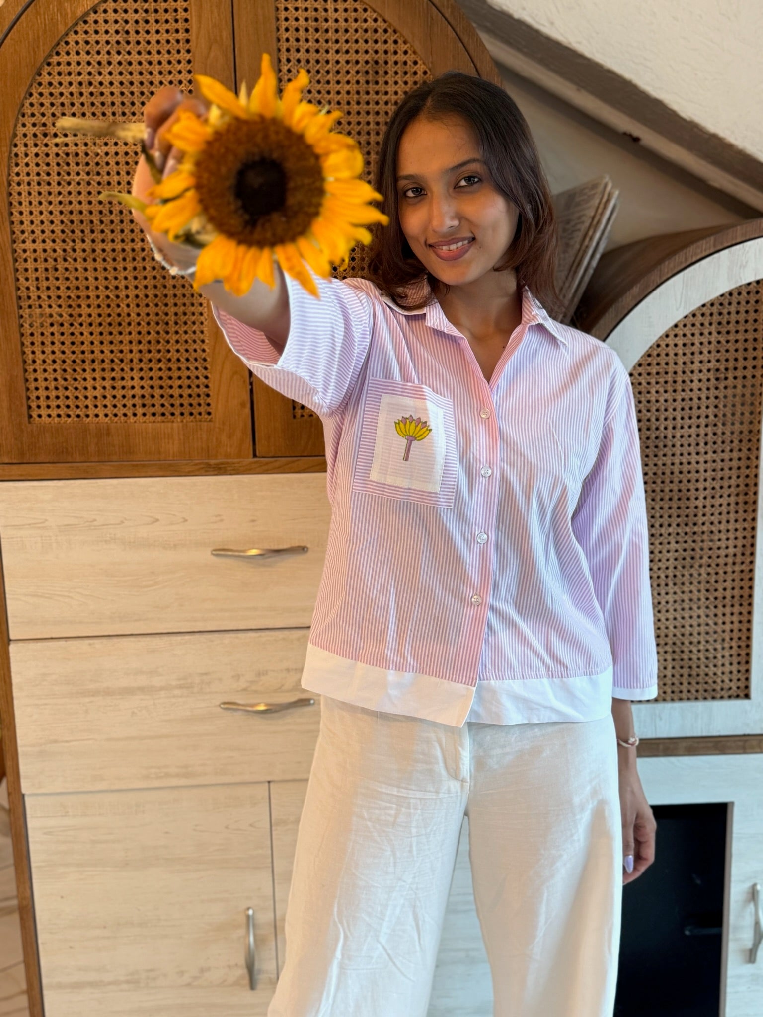 Pink Floral Crop Shirt for Women | Casual Everyday Wear - LoveForTextile