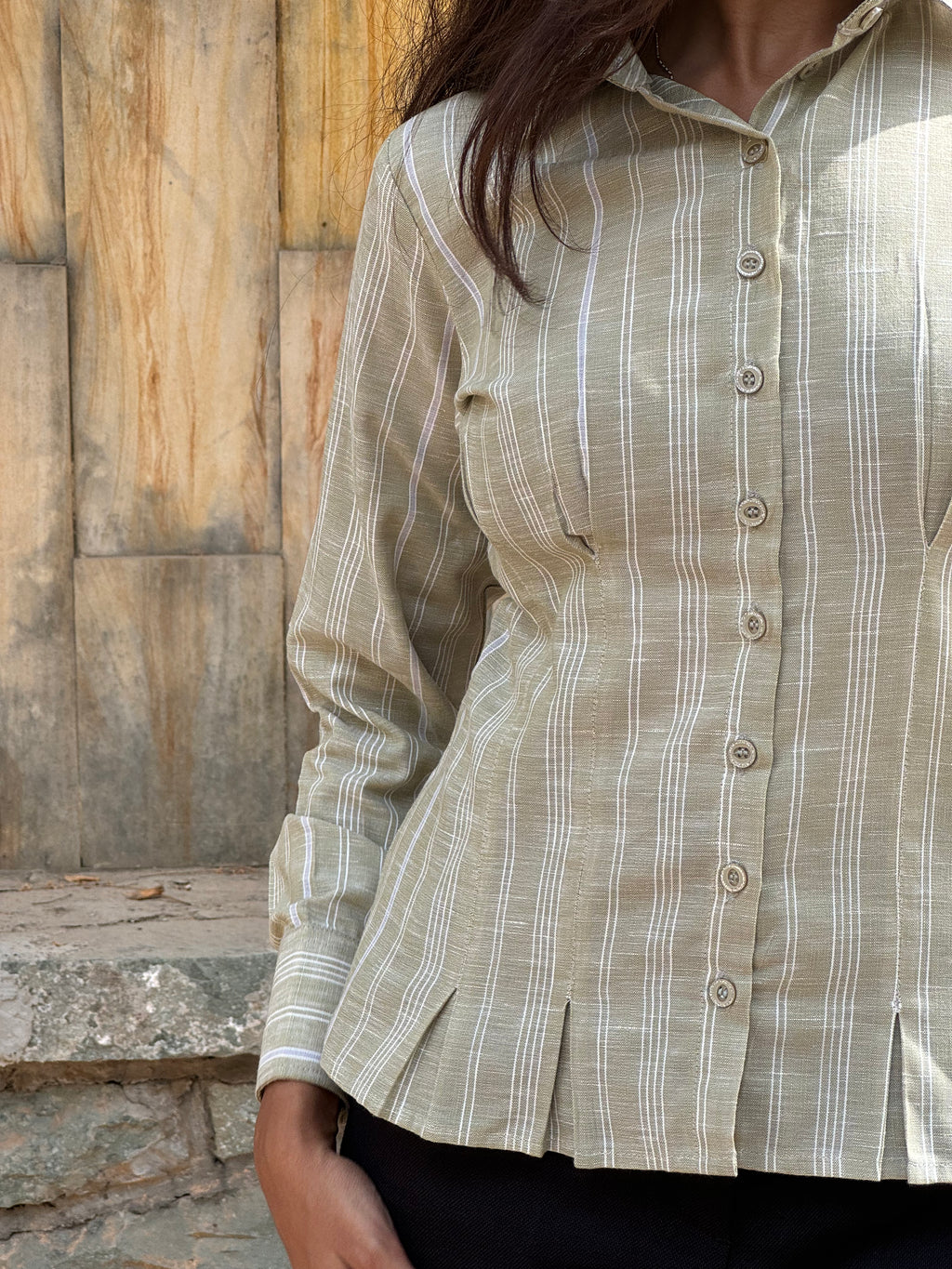 Sage green linen stripe shirt