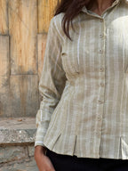 Sage green linen stripe shirt