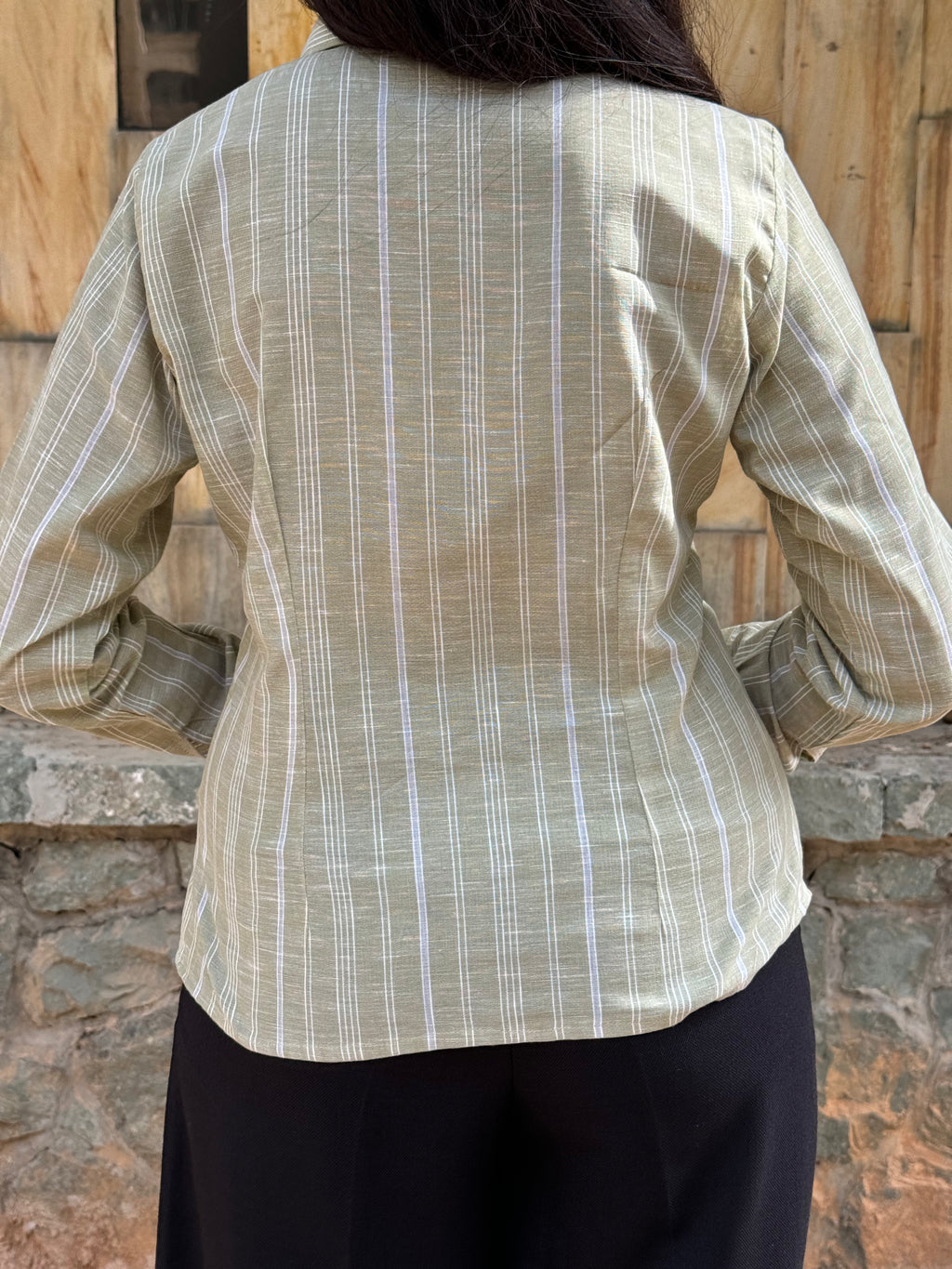 Sage green linen stripe shirt
