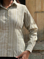 Sage green linen stripe shirt