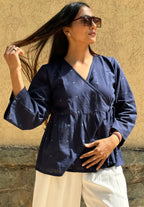 Navy handloom wrap top