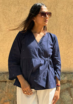 Navy handloom wrap top