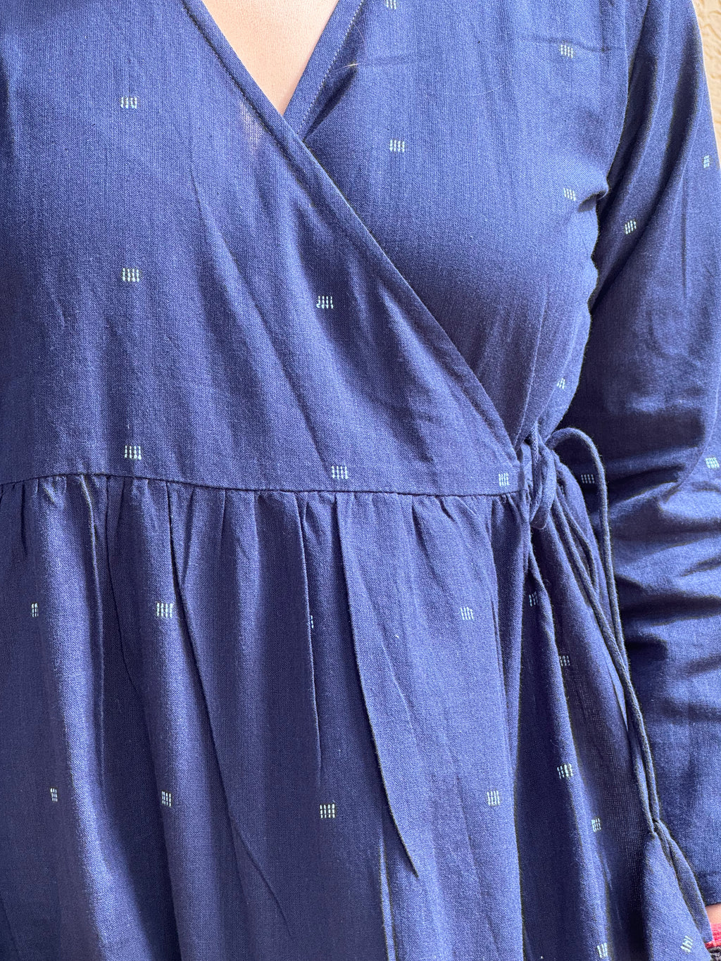 Navy handloom wrap top