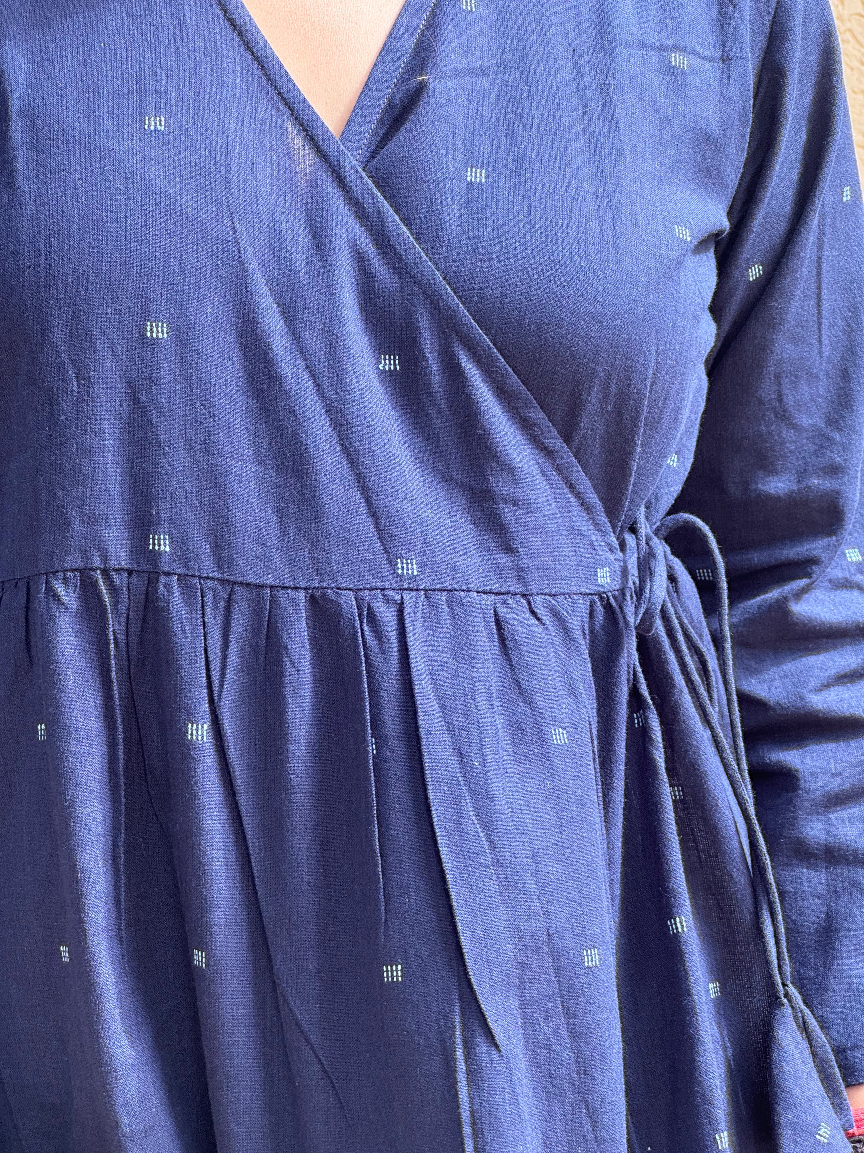 Navy handloom wrap top