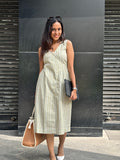 Sage green linen stripe dress