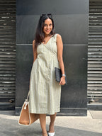 Sage green linen stripe dress