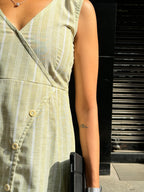 Sage green linen stripe dress