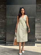 Sage green linen stripe dress