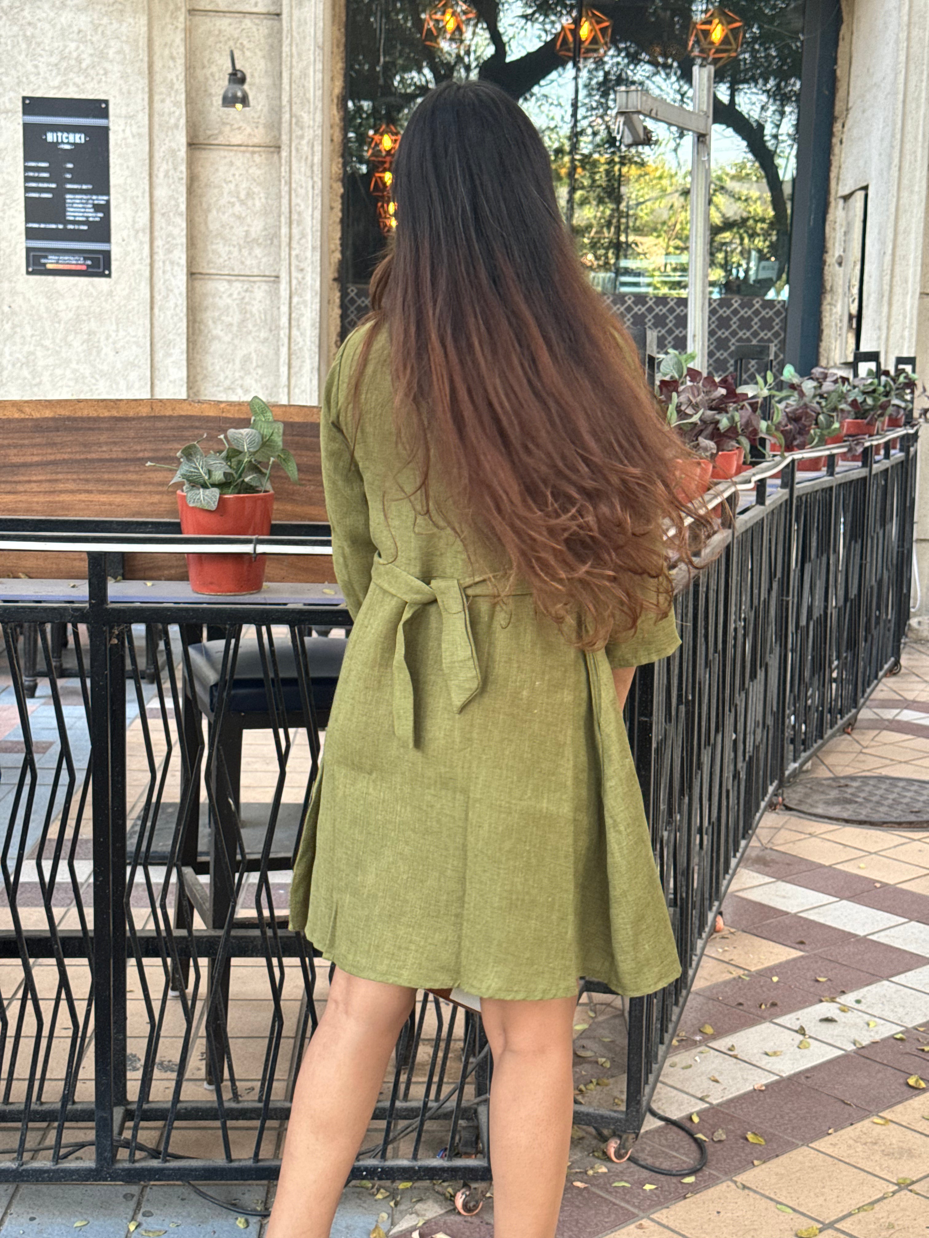 Summer dress with flower hand-embroidery