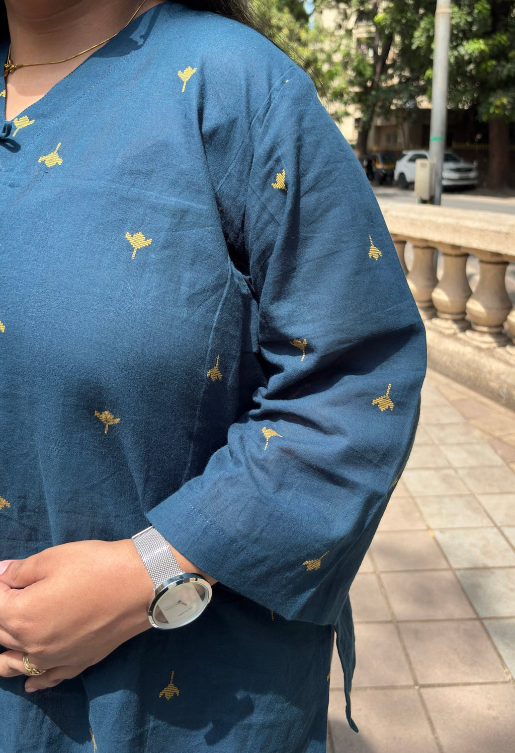 Handloom doby top with bow detailing