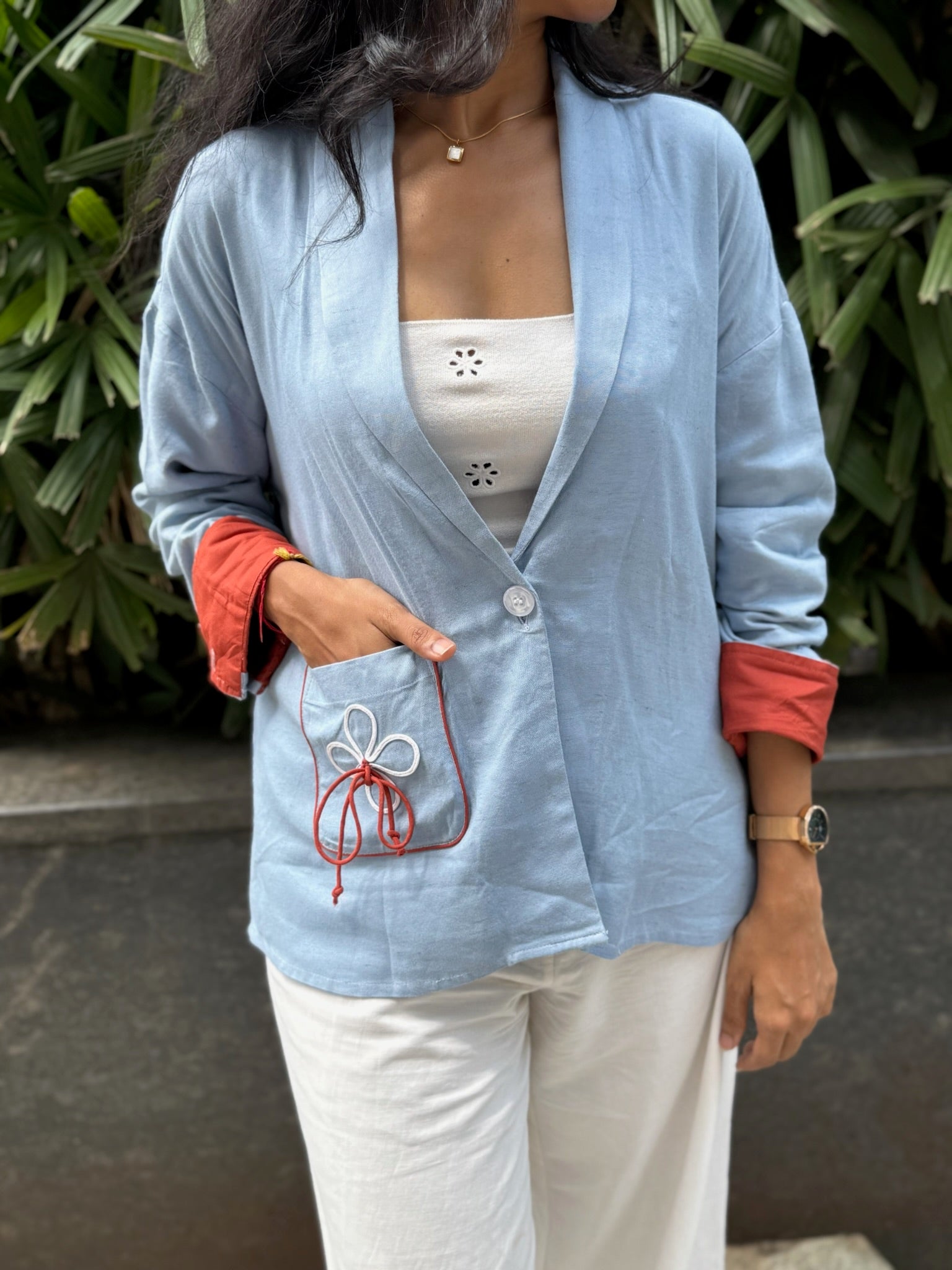 Powder Blue Blazer Set for Women | Embroidered Power Suit - LoveForTextile