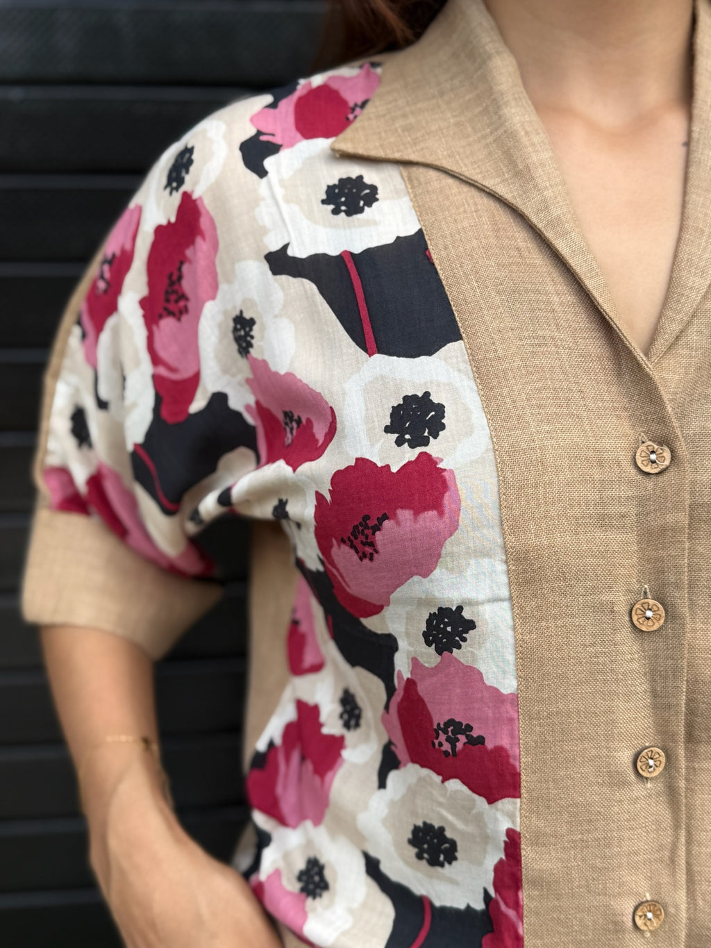 Beige Linen Printed Co-ord Set | Semi-Formal Office Wear - LoveForTextile