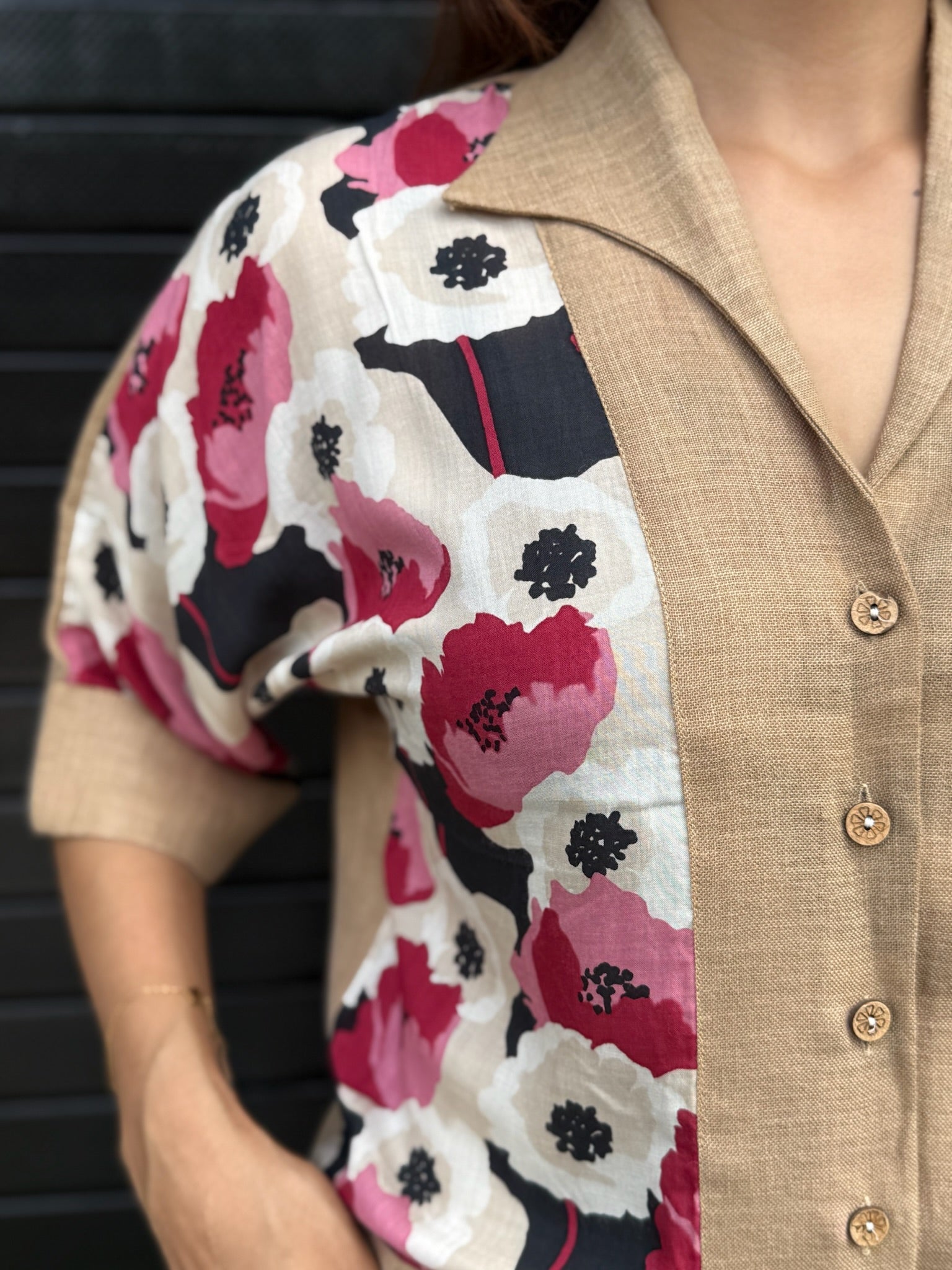 Beige Linen Printed Co-ord Set | Semi-Formal Office Wear - LoveForTextile