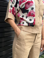 Beige Linen Printed Co-ord Set | Semi-Formal Office Wear - LoveForTextile