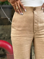 Beige Linen Printed Co-ord Set | Semi-Formal Office Wear - LoveForTextile