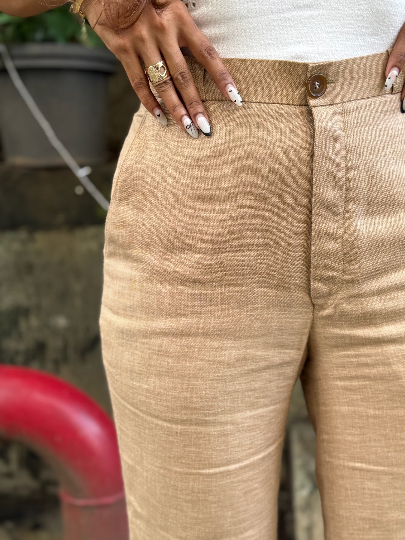 Beige Linen Printed Co-ord Set | Semi-Formal Office Wear - LoveForTextile