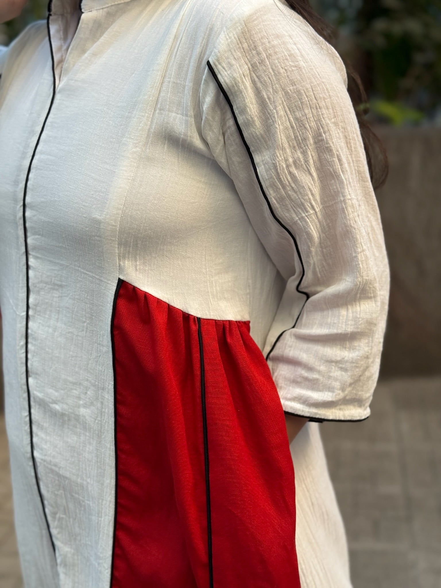 White Color-Block Midi Dress | Cotton Summer Dress - LoveForTextile