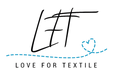 Logo of LOVE FOR TEXTILE with stylized 'LFT' and heart on a white background