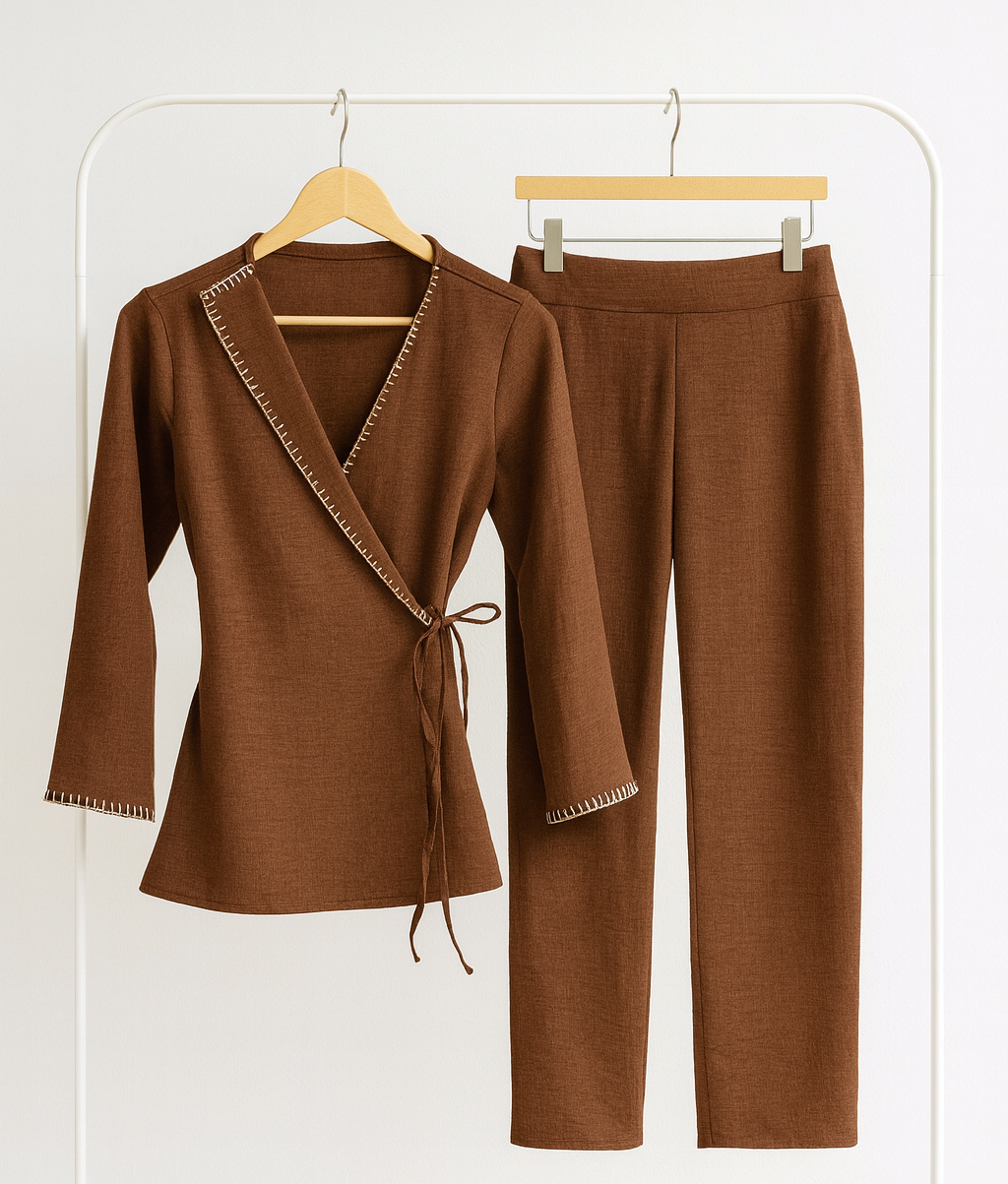 Mocha Co-ord Set | Minimal Chic Lounge & Brunch Outfit - LoveForTextile