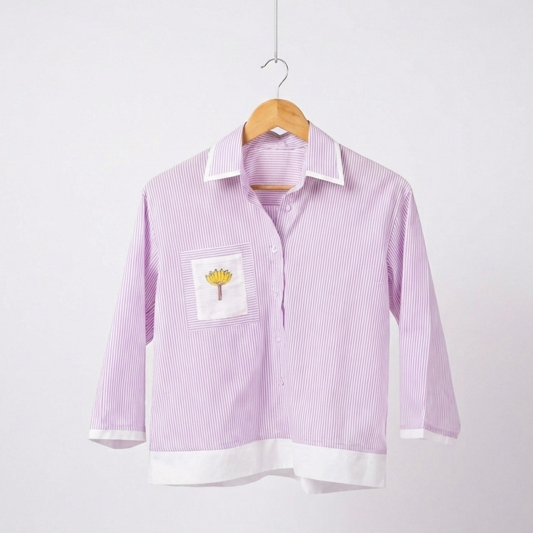 Pink Floral Crop Shirt for Women | Casual Everyday Wear - LoveForTextile