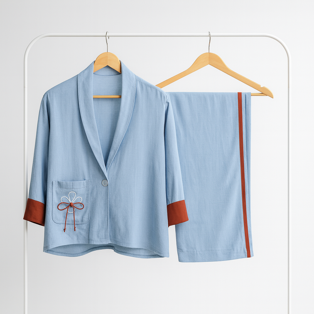 Powder Blue Blazer Set for Women | Embroidered Power Suit - LoveForTextile