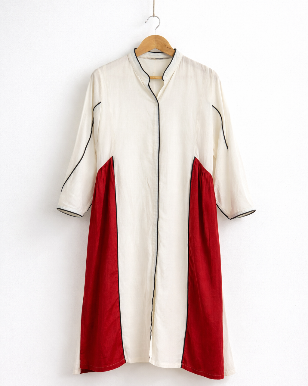 White Color-Block Midi Dress | Cotton Summer Dress - LoveForTextile