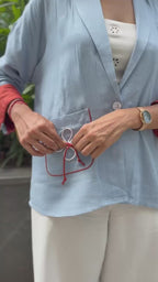 Powder Blue Blazer Set for Women | Embroidered Power Suit