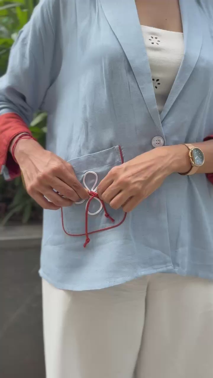 Powder Blue Blazer Set for Women | Embroidered Power Suit