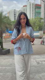 Powder Blue Blazer Set for Women | Embroidered Power Suit