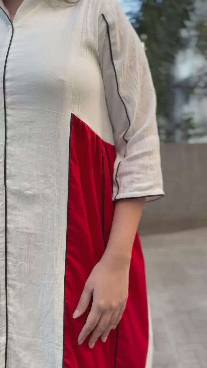 White Color-Block Midi Dress | Cotton Summer Dress
