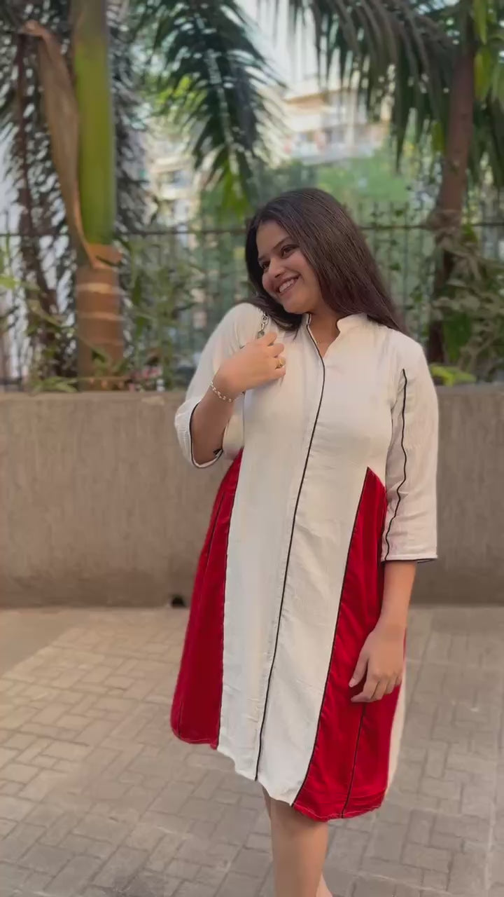 White Color-Block Midi Dress | Cotton Summer Dress
